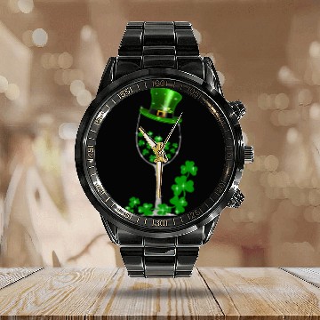 Discover St Patricks Day Shamrock Wine Glass Calendar Steel Band Watch