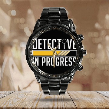 Discover Detective In Progress Law Enforcement Fingerprint Calendar Steel Band Watch