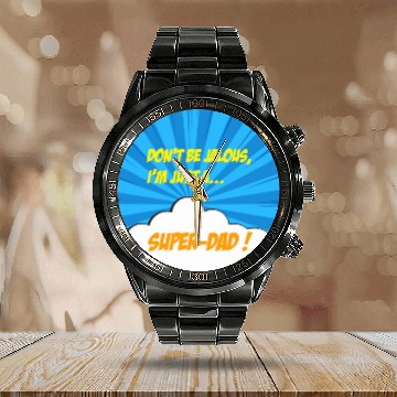 Discover Super-dad super-hero Best dad Father's day Comics Calendar Steel Band Watch