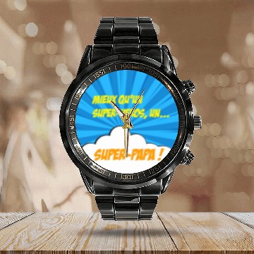 Discover Super-dad super-hero Best dad Father's day Comics Calendar Steel Band Watch