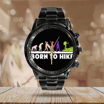 Discover Born to Hike Mountain fan Wanderlust Hikers Calendar Steel Band Watch