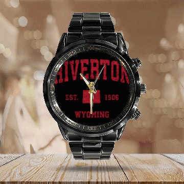 Discover Riverton Wyoming Wy Sports Red Print Calendar Steel Band Watch