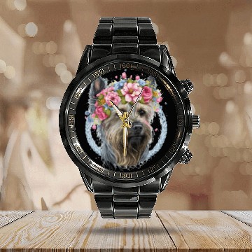 Discover Cute Yorkshire Terrier Flower Crown Pet Dog Breed Calendar Steel Band Watch