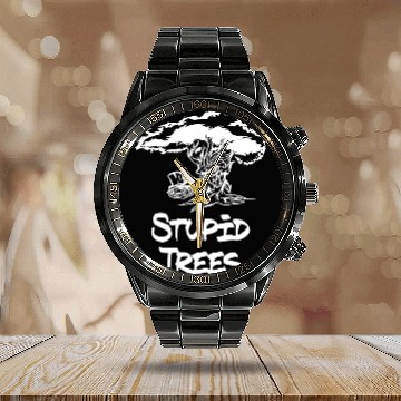 Discover Stupid Trees Disc Golf Calendar Steel Band Watch