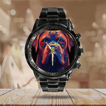 Discover Psychedelic AI Dogue de Bordeaux Calendar Steel Band Watch
