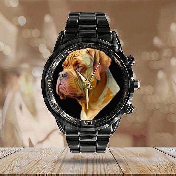 Discover Abstract AI-Generated Dogue de Bordeaux Calendar Steel Band Watch