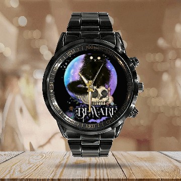 Discover Black cat Magic Witchy Tarot cards Beware potion Calendar Steel Band Watch