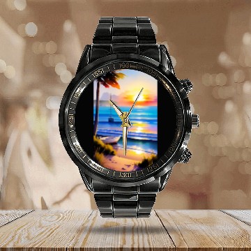 Discover A sunrise with a seaside view-2 Calendar Steel Band Watch