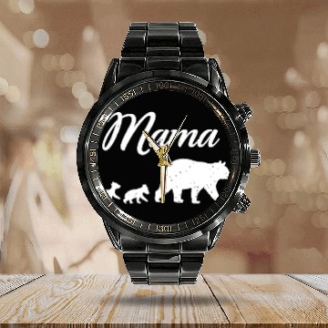 Discover Mama Bear - With Two Cubs Twin Mom Mother's Day Gi Calendar Steel Band Watch