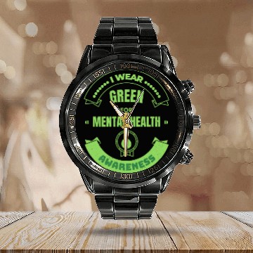 Discover I Wear Green For Mental Health Calendar Steel Band Watch Green
