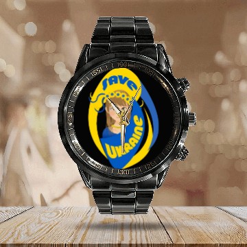 Discover Save Ukraine Calendar Steel Band Watch
