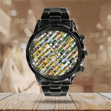 Discover Wildlife Stripe white Collage Calendar Steel Band Watch