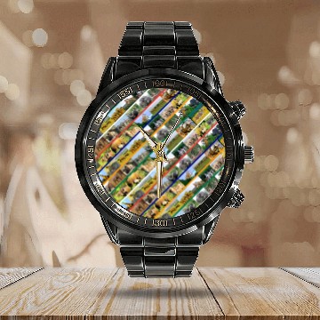Discover Wildlife Stripe Multi Color Collage Calendar Steel Band Watch