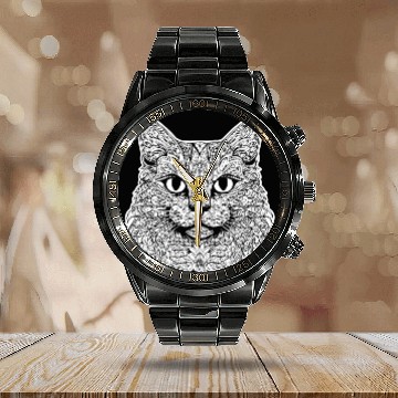 Discover Cat Kitten Feline Meow Calendar Steel Band Watch
