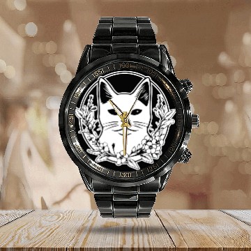 Discover Cat Kitten Feline Meow Calendar Steel Band Watch