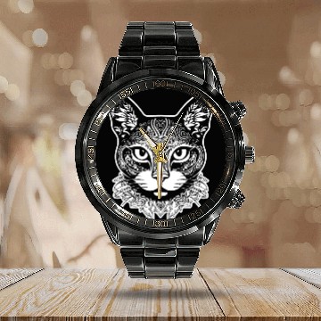 Discover Cat Kitten Feline Meow Calendar Steel Band Watch