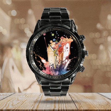 Discover Boba Bubble Tea 6 Calendar Steel Band Watch