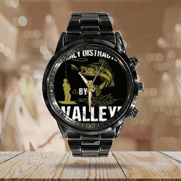 Discover Walleye Fishing Calendar Steel Band Watch
