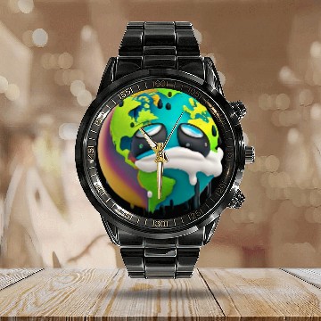 Discover ECOLIVING, SAVE EARTH Calendar Steel Band Watch