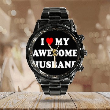 Discover I Love My Awesome Husband Wife Just Married Calendar Steel Band Watch