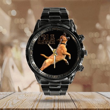 Discover Big Dog Bull Mastiff Catching a Ball, I'm a Catch Calendar Steel Band Watch