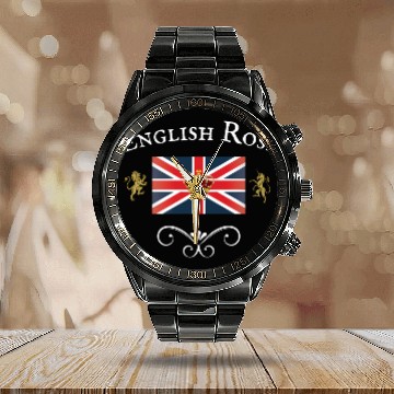 Discover English Rose Union Jack Flag England British Brita Calendar Steel Band Watch