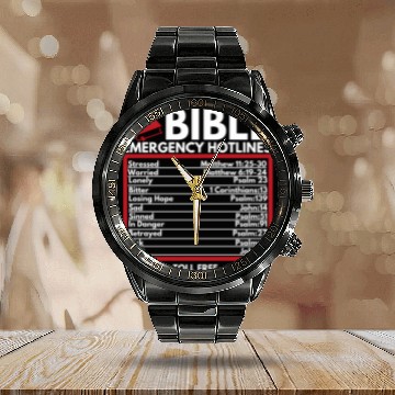 Discover Bible Emergency Numbers Christian Bible Jesus Calendar Steel Band Watch