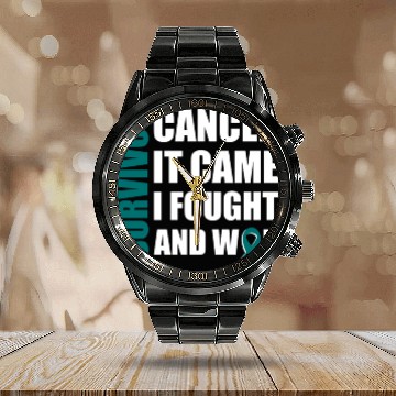 Discover Ovarian Cancer Fight Cancer Ribbon Calendar Steel Band Watch