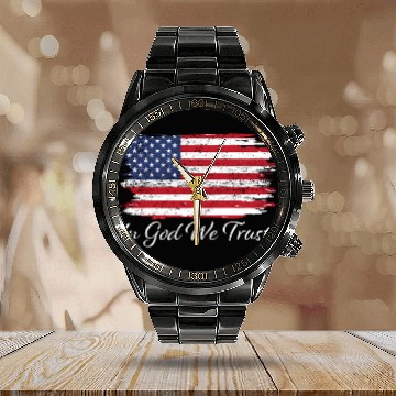 Discover In God We Trust Us Flag Patriotic Calendar Steel Band Watch