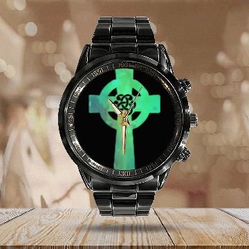 Discover Irish Celtic Cross Knot St Patrick'S Day Christian Calendar Steel Band Watch