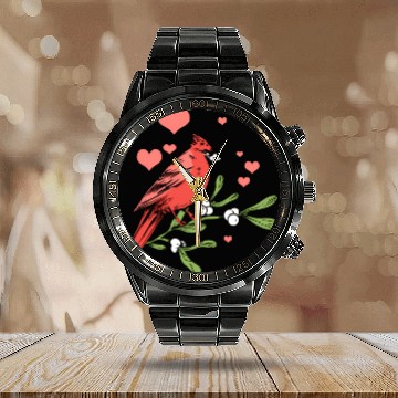 Discover Bird Bird Watching Bird Watcher Birder Heart Cardi Calendar Steel Band Watch