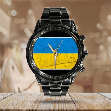 Discover Ukraine Flag With Ukrainian National Colors Calendar Steel Band Watch
