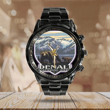 Discover Denali national park Calendar Steel Band Watch
