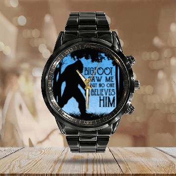 Discover Bigfoot Saw Me But No One Believes Him Calendar Steel Band Watch