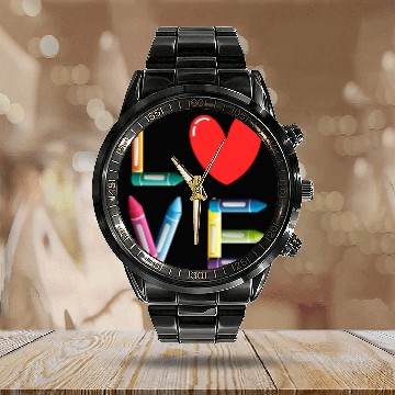 Discover Pre-K Teacher Preschool Day Love Teachers Crayon Calendar Steel Band Watch
