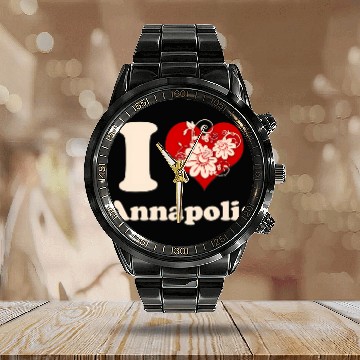 Discover I Heart Annapolis Maryland Floral Calendar Steel Band Watch