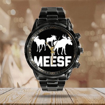 Discover Meese Saying Deer Hunting Moose Calendar Steel Band Watch