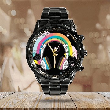 Discover Headphones Dj Music Lover Edm Festival Calendar Steel Band Watch