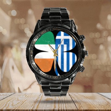 Discover Greek Irish Shamrock Greece Ireland St Patrick'S D Calendar Steel Band Watch