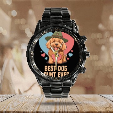 Discover Best Dog Aunt Ever Goldendoodle Cute Dog Mom Calendar Steel Band Watch