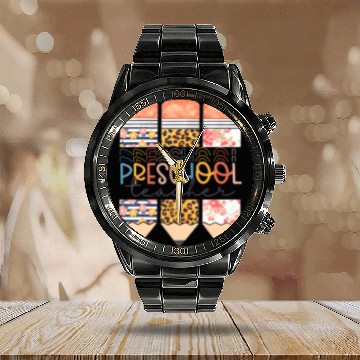 Discover Preschool Teacher Funny Leopard Pencil Back To Sch Calendar Steel Band Watch