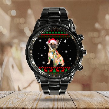 Discover Ugly Lights French Bulldog Dog Calendar Steel Band Watch