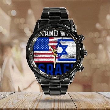 Discover Us Flag I Stand With Israel Calendar Steel Band Watch