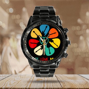 Discover Peace Love Music Guitar Flower Rock And Roll Calendar Steel Band Watch