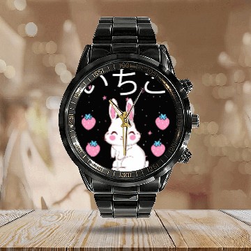 Discover Strawberry Milk Bunny Aesthetic Vaporwave Anime Calendar Steel Band Watch
