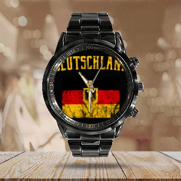 Discover Deutschland German Flag Calendar Steel Band Watch