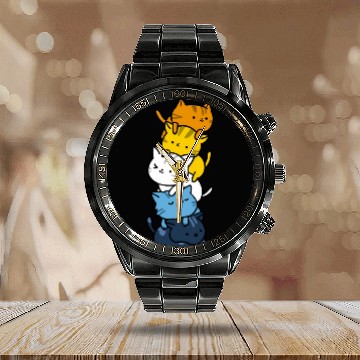 Discover Kawaii Cat Pile Aroace Pride Flag Calendar Steel Band Watch