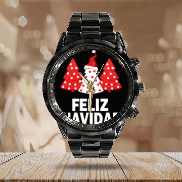 Discover Merry Peruvian Tree Peru Flag Feliz Navidad Calendar Steel Band Watch