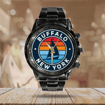 Discover Buffalo New York Ny Sailboat 70S Calendar Steel Band Watch