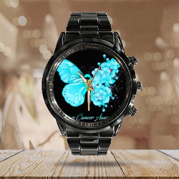 Discover Ovarian Cancer Awareness Ribbon Teal Ovarian Cance Calendar Steel Band Watch